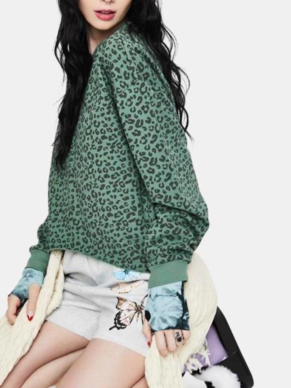 Anthropologie x BlankNYC Green Cheetah Pullover Sweater Size MEDIUM
